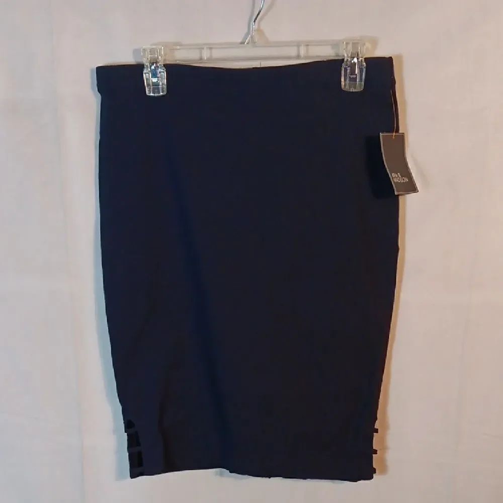 89th & Madison Elegant Navy Blue Pencil Skirt With Cutouts